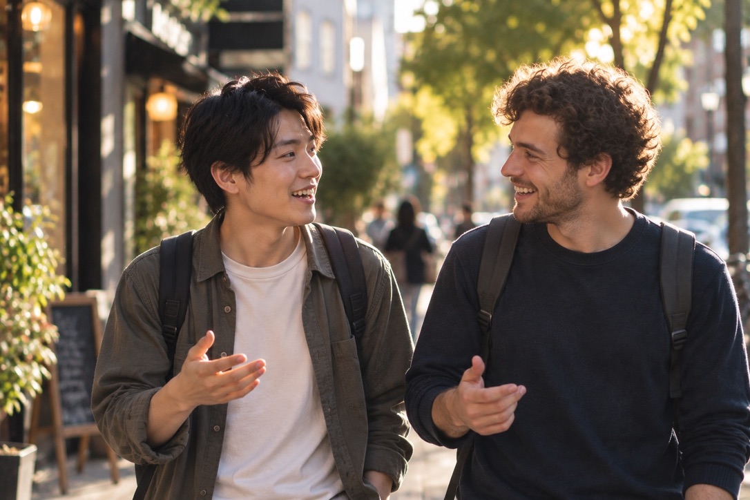 街を歩きながら会話する二人。公式シリーズの画像